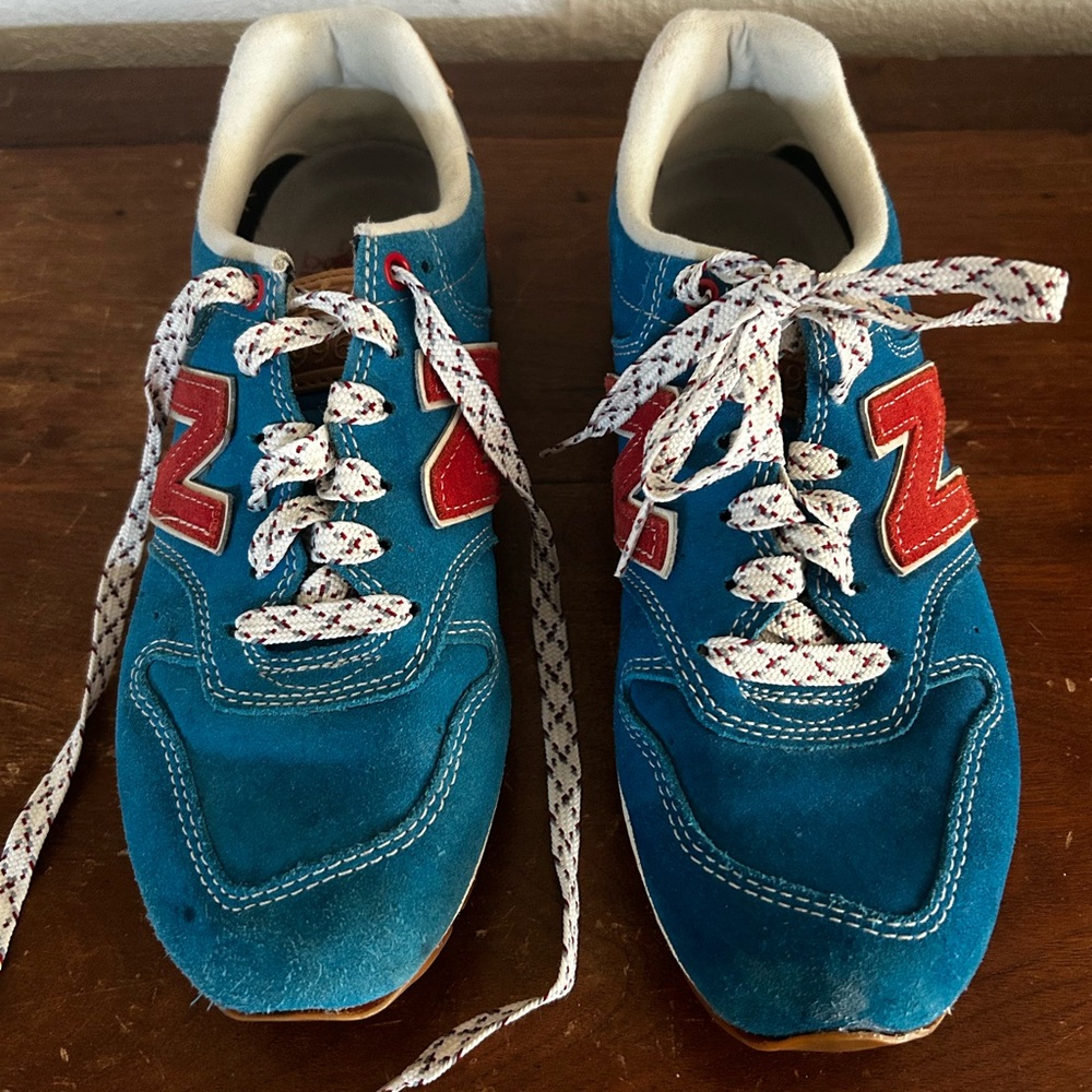 New Balance Kids Blue Suede Sneakers with Red Logo